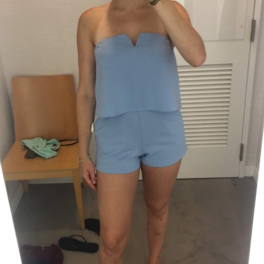 Light blue, strapless romper